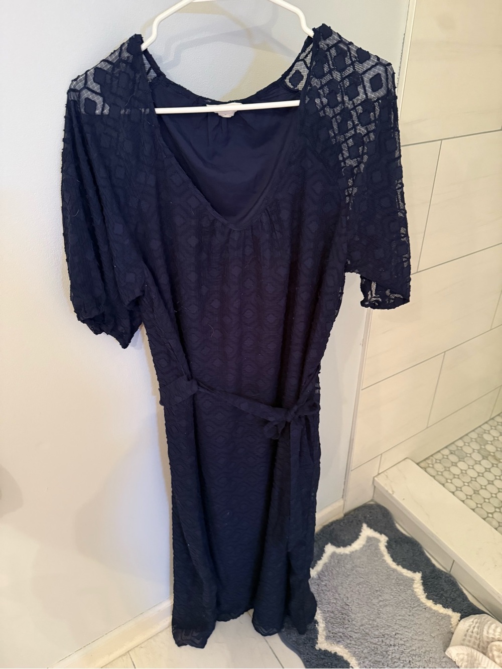 Caslon Navy Lace Midi Dress with Waist Tie